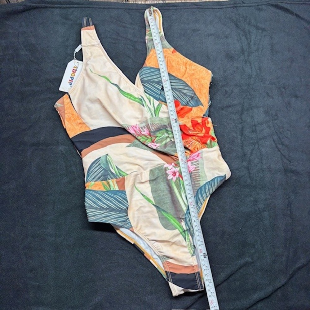IDOPIP Womens Tropical Floral One Piece Swimsuit V-Neck Low Back Large NWT - Picture 3 of 6